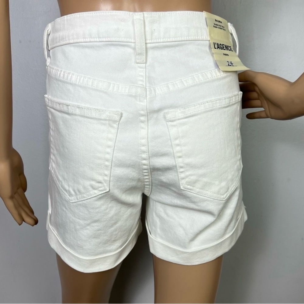 NEW L’AGENCE WHITE DISTRESSED DENIM SHORTS - Picture 7 of 8